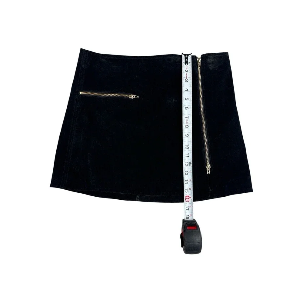 BlankNYC Womens Black Suede Leather Moto Mini Skirt Gold Zipper Size 31